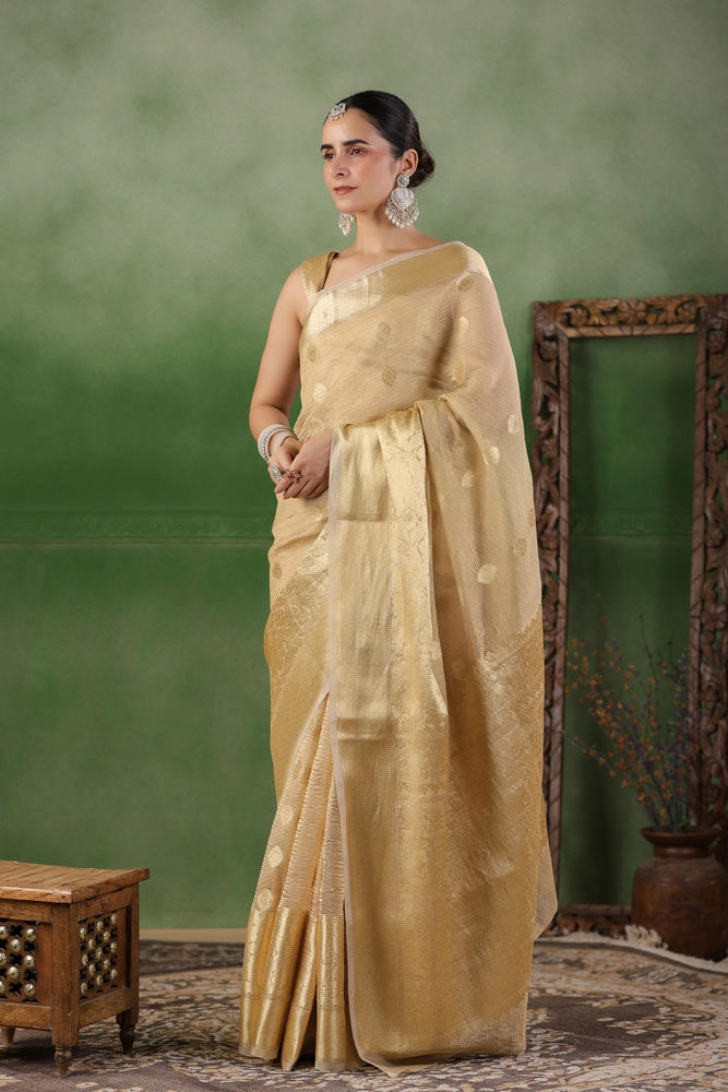 Beige Floral Tissue Saree