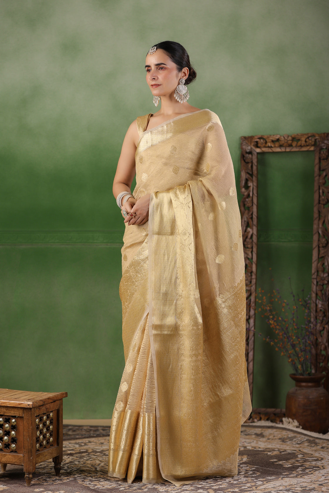 Beige Floral Tissue Saree