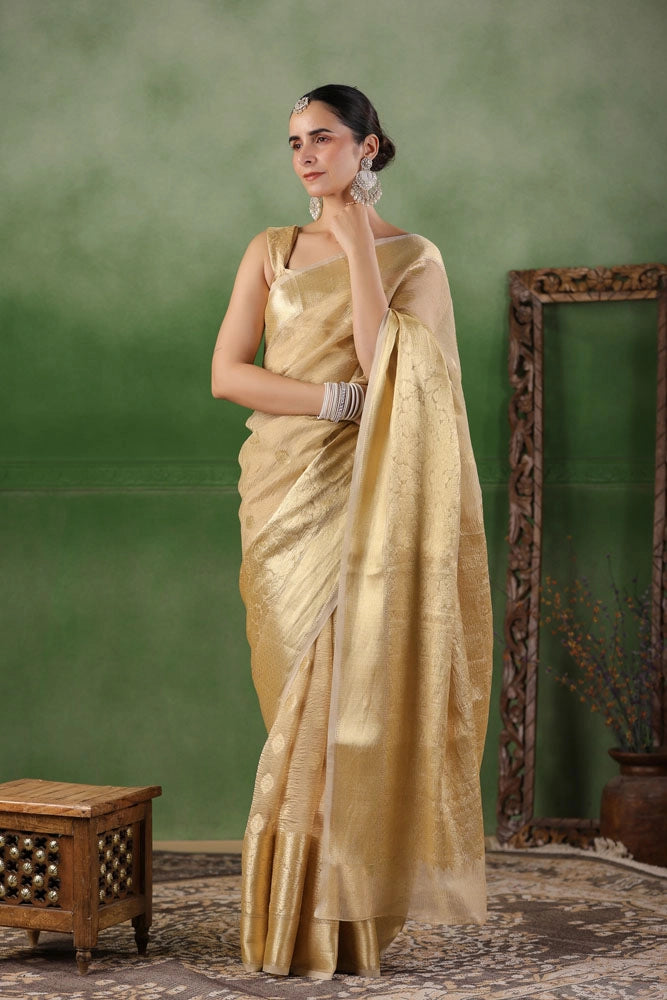Beige Floral Tissue Saree