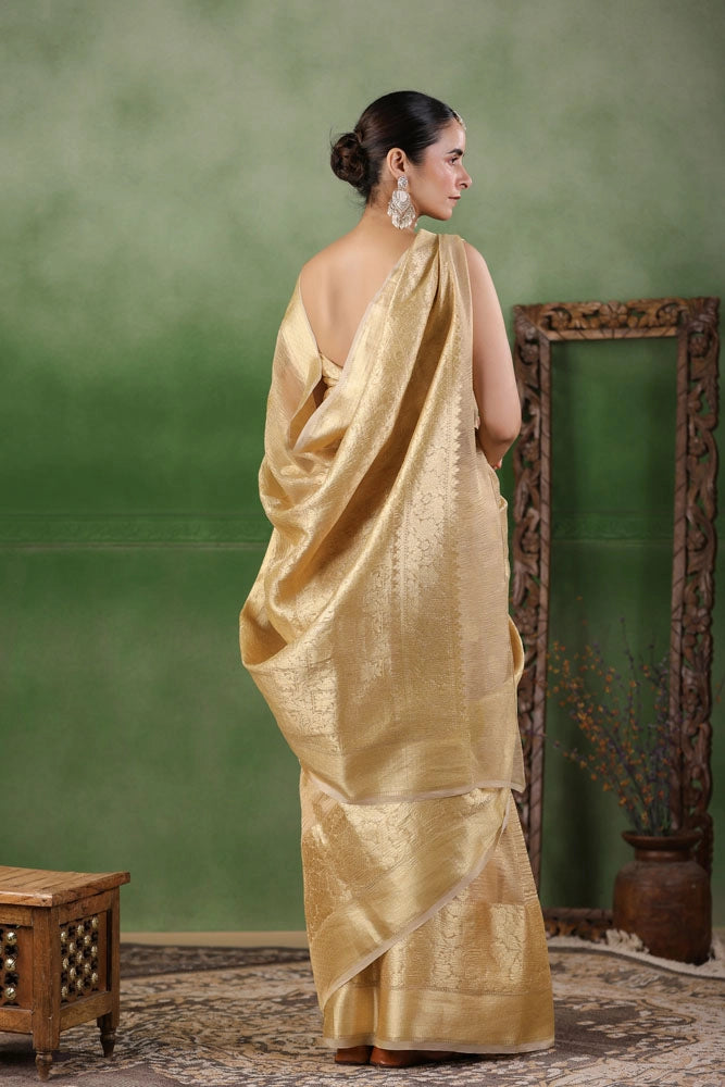 Beige Floral Tissue Saree