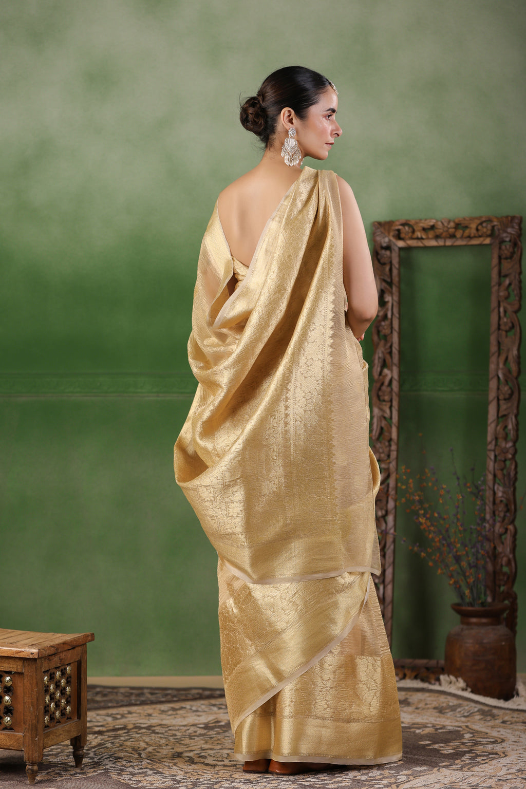 Beige Floral Tissue Saree