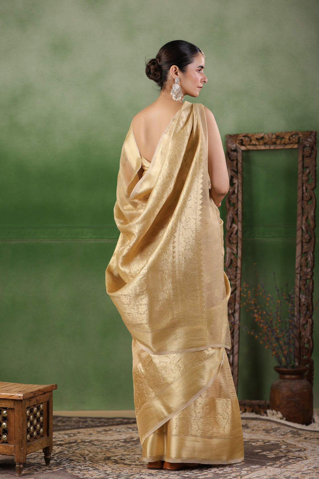 Beige Floral Tissue Saree