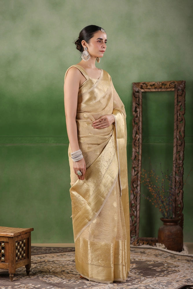 Beige Floral Tissue Saree