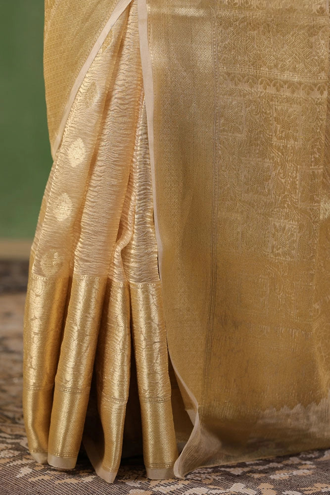 Beige Floral Tissue Saree