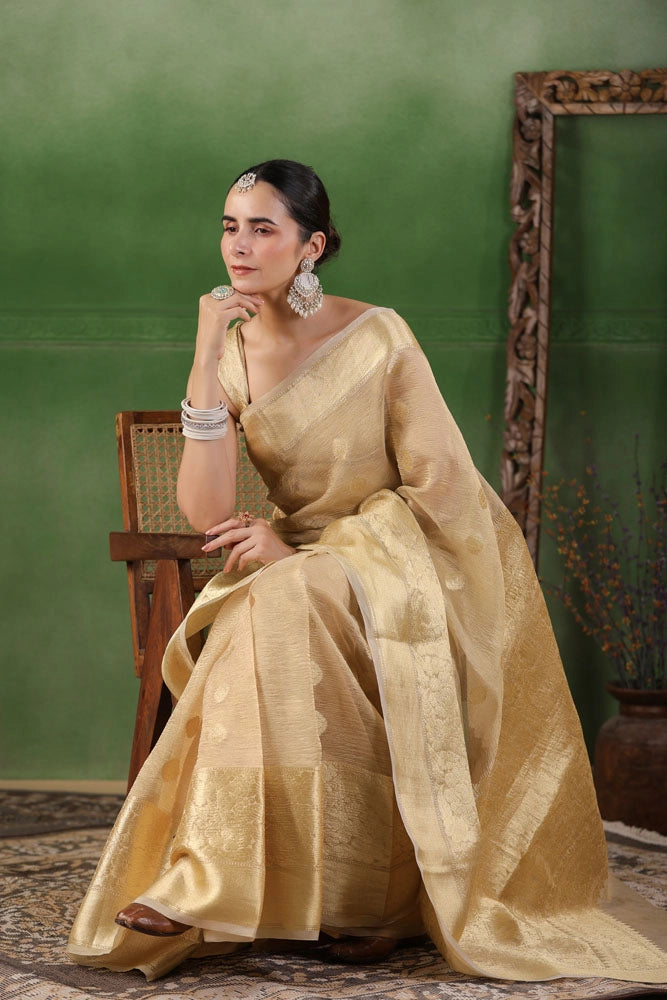 Beige Floral Tissue Saree