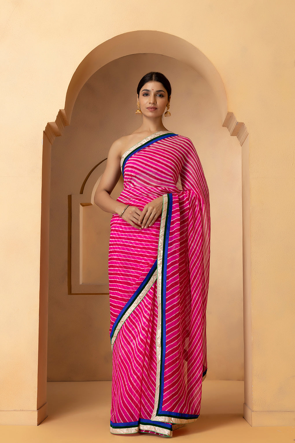 Pink Handcrafted Leheriya Georgette Saree