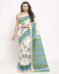 Off White Hand Block Printed Bagru Cotton Sustainable Saree