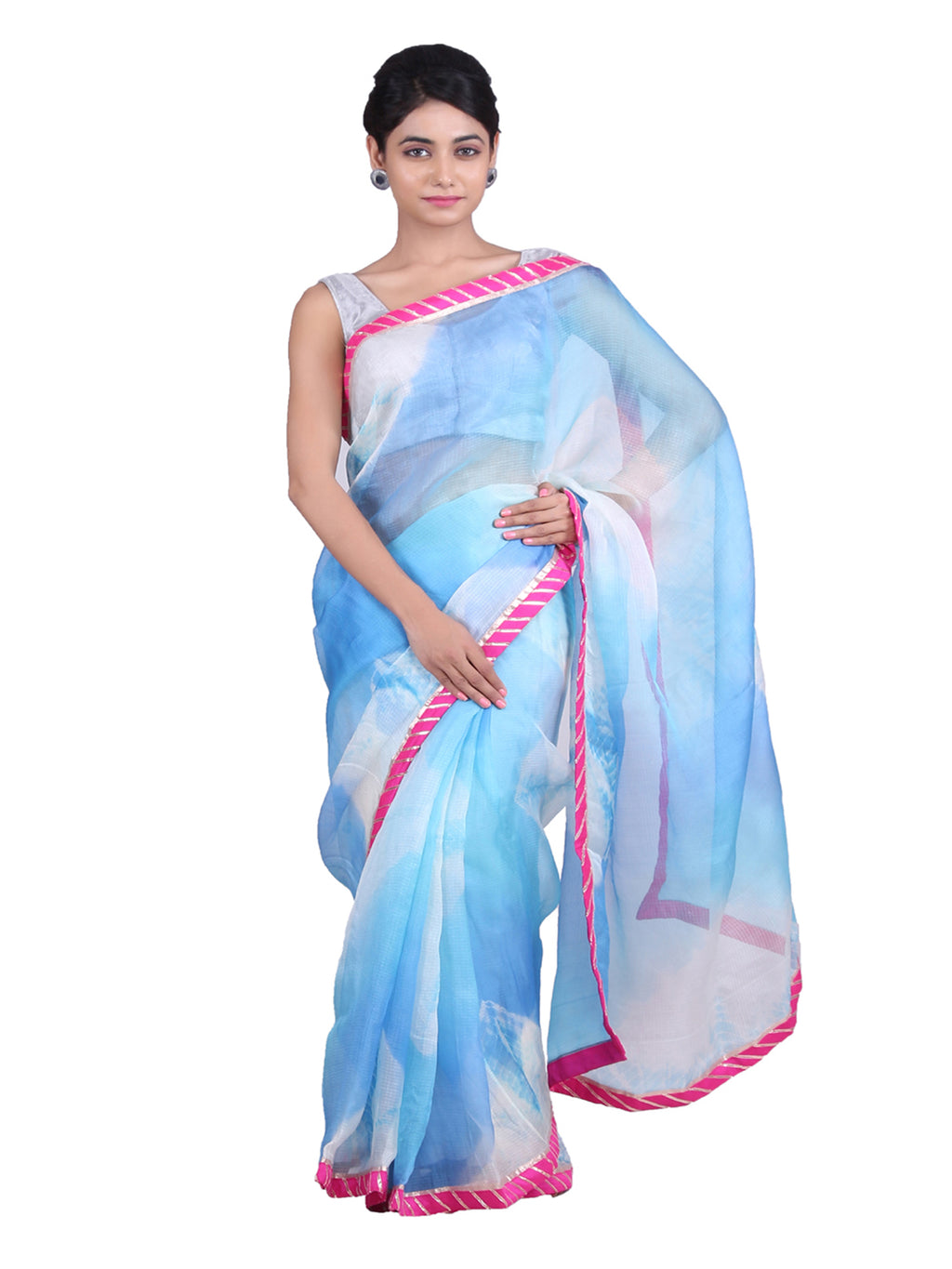 Blue Shaded Kota Doria Silk Saree With Border