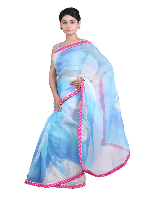 Blue Shaded Kota Doria Silk Saree With Border