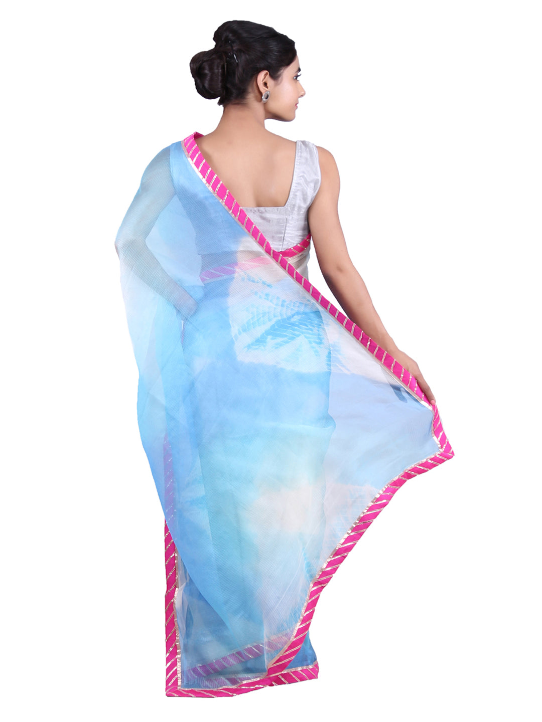 Blue Shaded Kota Doria Silk Saree With Border