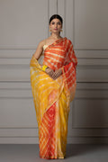 Yellow And Orange Handcrafted Pure Kota Silk Leheriya Saree