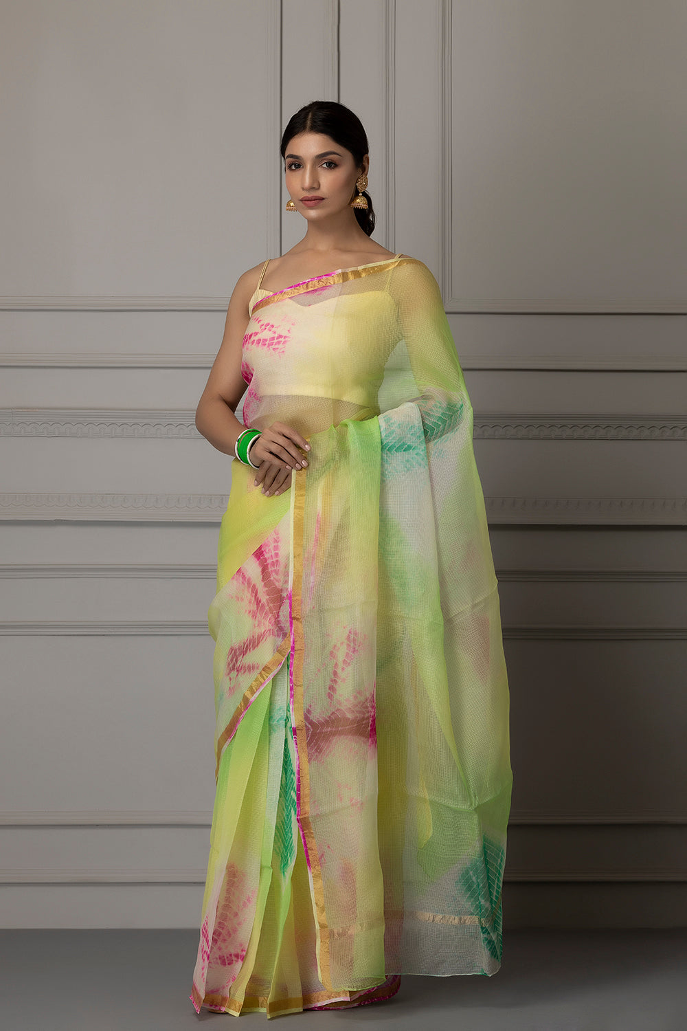 Multi-Color Handcrafted Pure Kota Silk Shibori Bandhani Saree