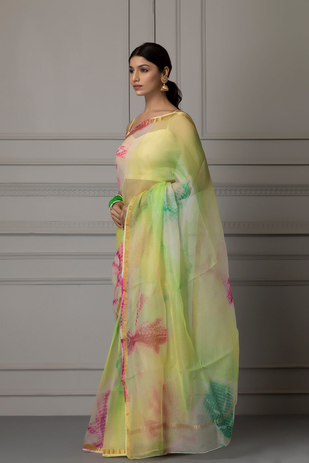 Multi-Color Handcrafted Pure Kota Silk Shibori Bandhani Saree