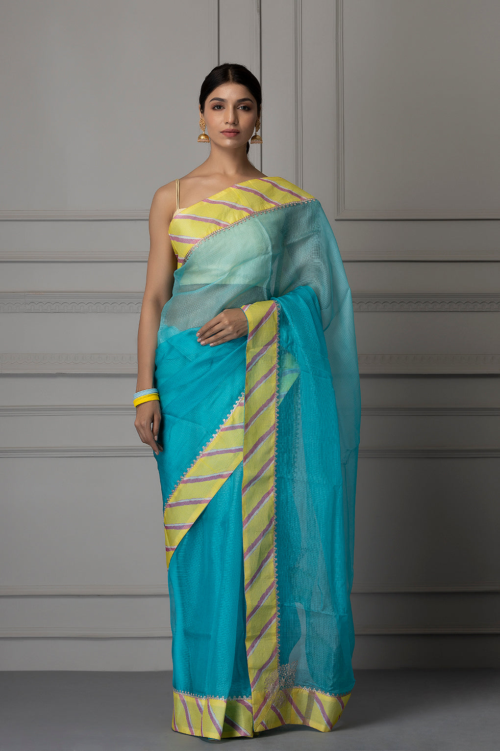 Blue Kota Doria Silk Saree
