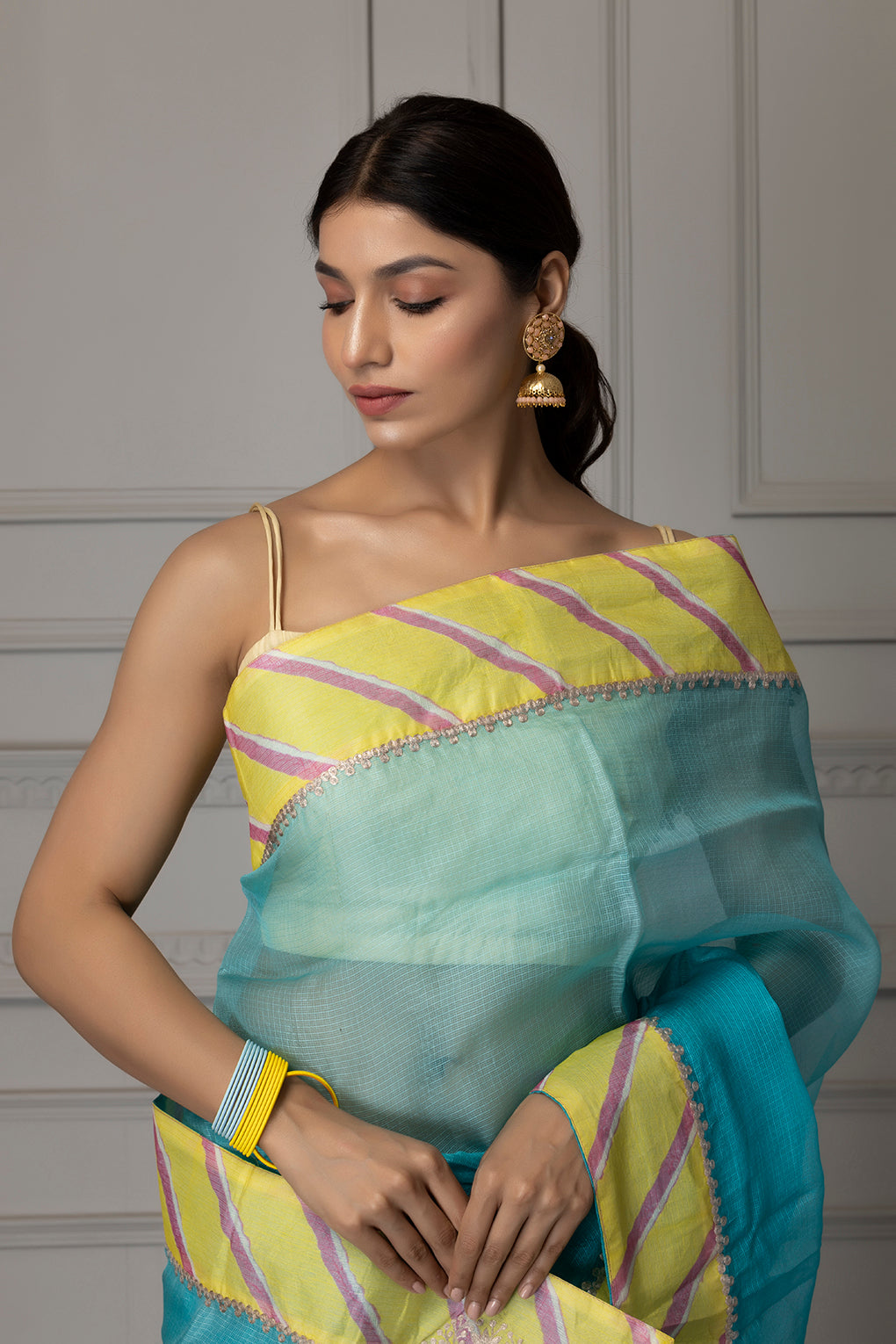 Blue Kota Doria Silk Saree