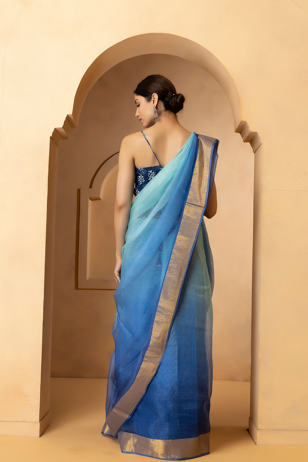 Blue Ombre Shaded Kota Doria Silk Saree
