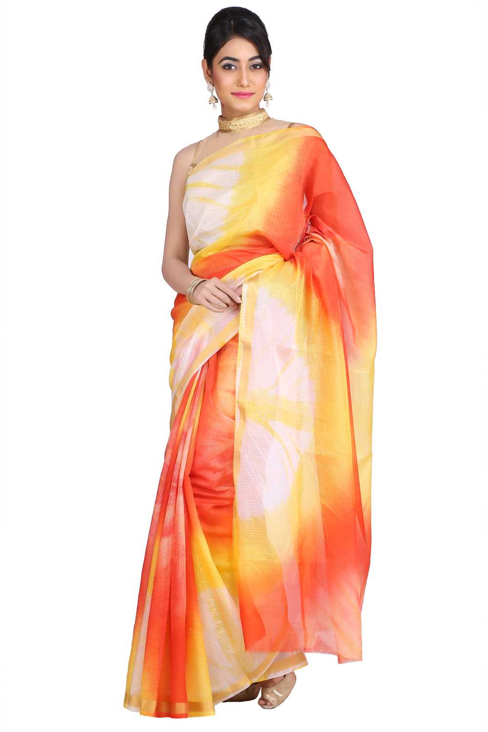 Yellow-Orange Shaded Art Silk Saree