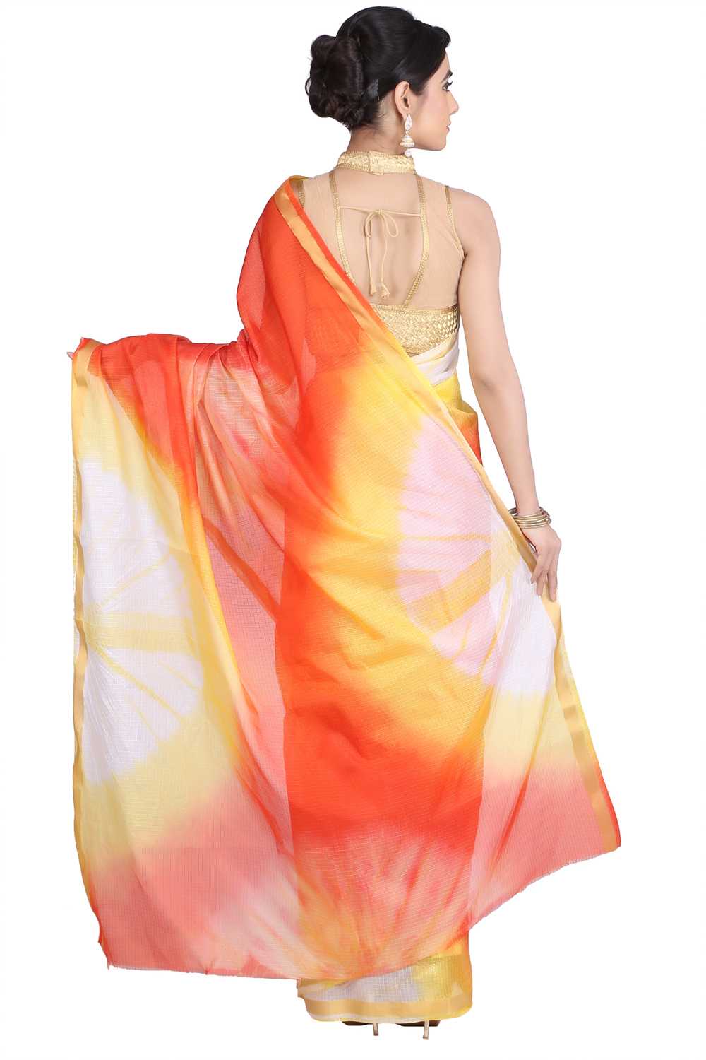 Yellow-Orange Shaded Art Silk Saree