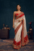 White-Red Chiffon Holi Saree With Gota & Sequin Work