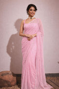 Pink Georgette Tubelight Jaal Work Saree