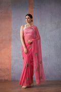 Pink Hand Painted Floral Chiffon Saree