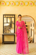 Pink Aari Work Chiffon Saree