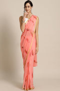 Peach Hand Painted Chiffon Saree