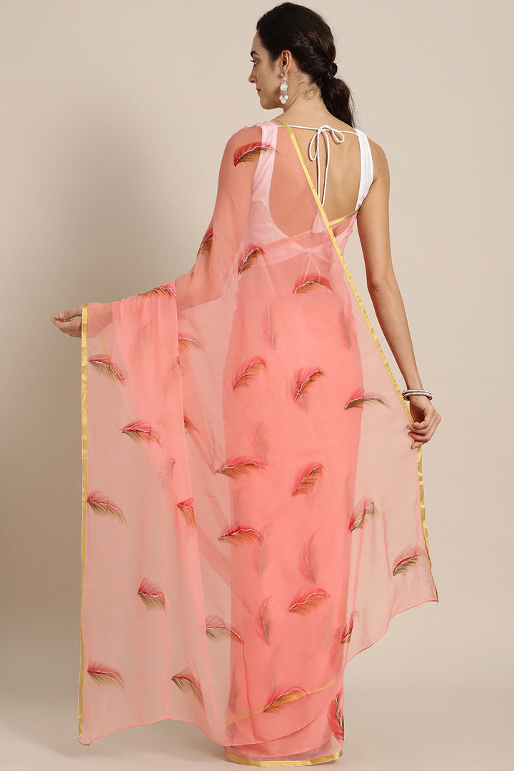 Peach Hand Painted Chiffon Saree