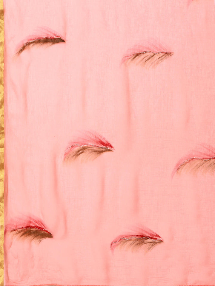 Peach Hand Painted Chiffon Saree