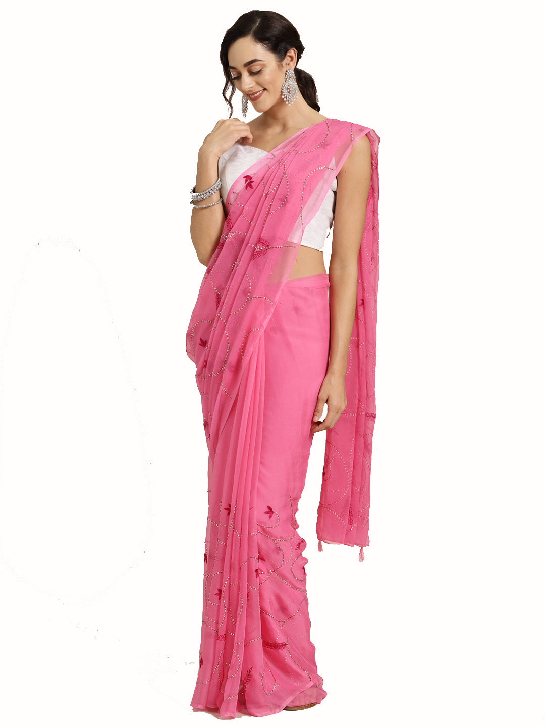 Pink Chiffon Embroidered Saree