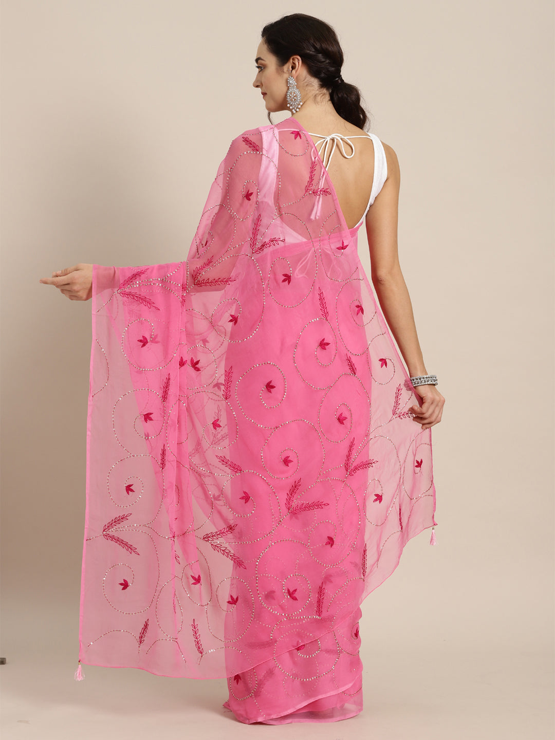 Pink Chiffon Embroidered Saree
