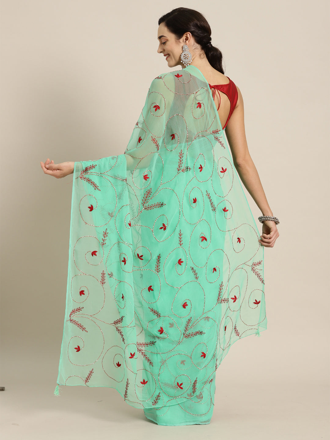 Green Chiffon Embroidered Saree
