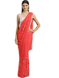 Coral Pink Handcrafted Embellished Art Chiffon Sustainable Saree