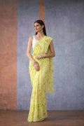 Yellow Hand Painted Chiffon Saree