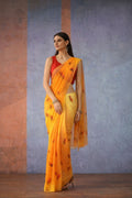 Yellow Shaded Hand Painted Chiffon Saree