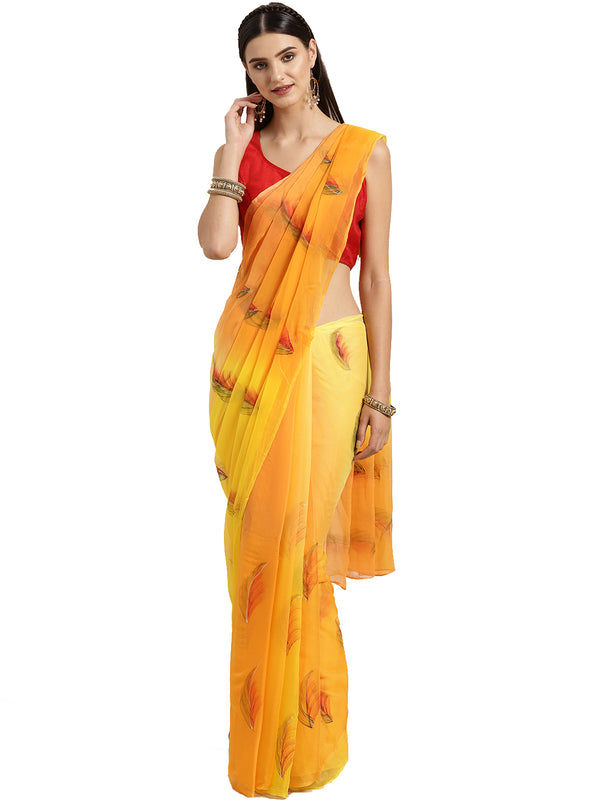 Yellow Hand Painted Chiffon Saree