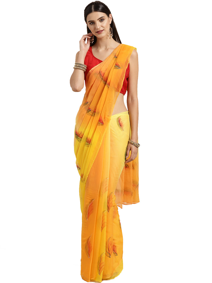 Yellow Hand Painted Chiffon Saree