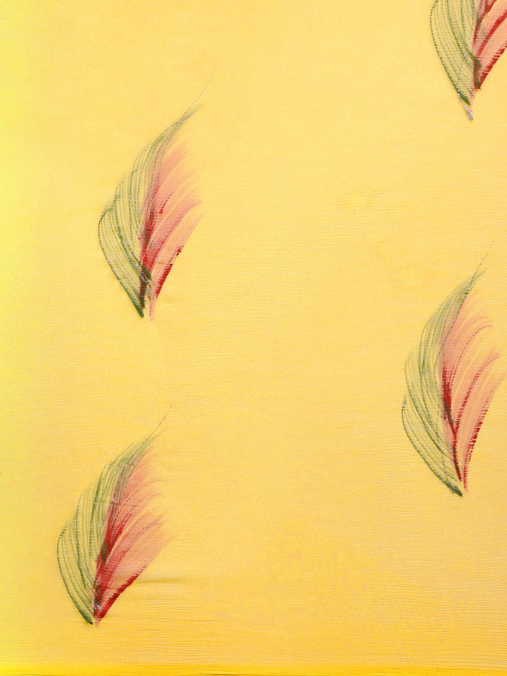 Yellow Hand Painted Chiffon Saree