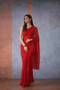 Red Shaded Hand Painted Chiffon Saree