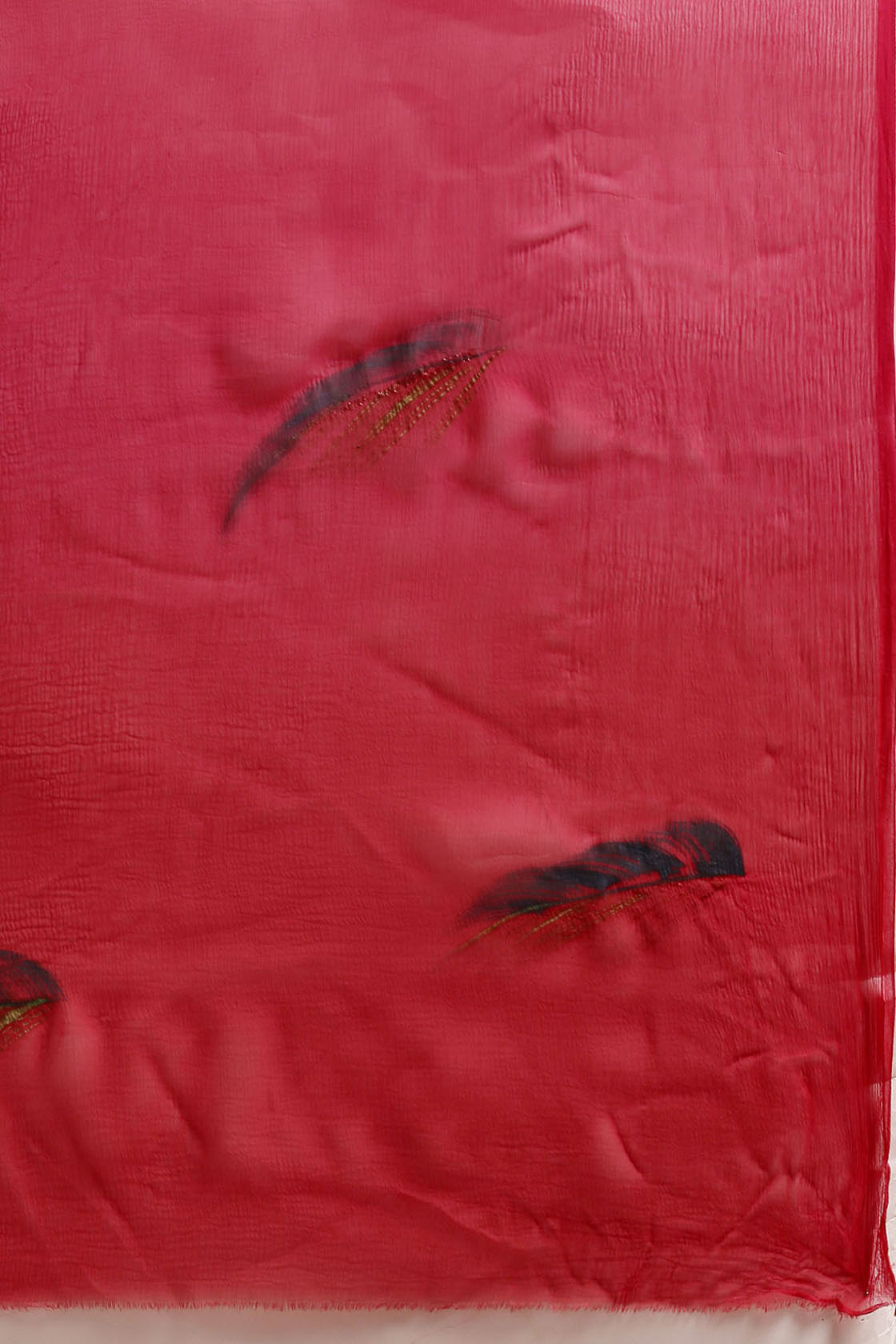 Red Shaded Hand Painted Chiffon Saree