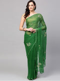 Green Hand-Embroidered Chiffon Saree