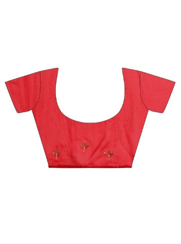 Red Hand Embroidered Chiffon Saree