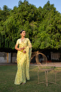 Lime Green Handcrafted Gota Jaal Chiffon Saree