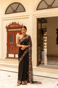 Black Hand Embroidered Chiffon Saree