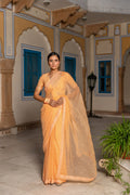 Orange Handcrafted Mirror Work Chiffon Saree
