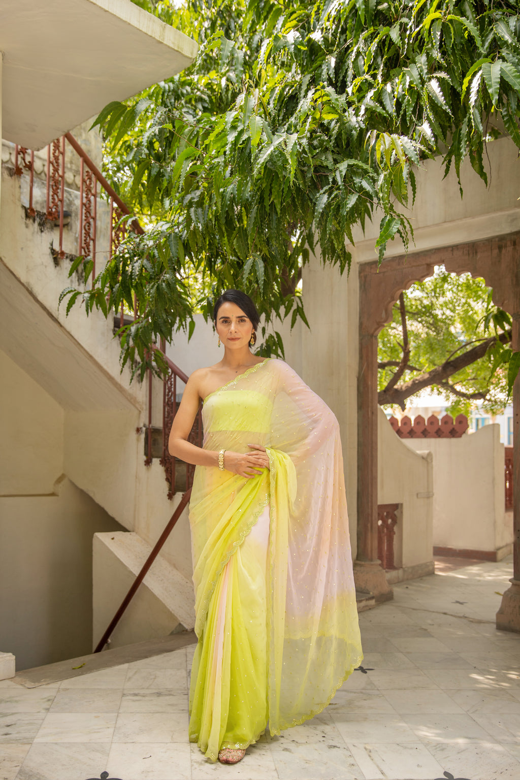 Subhashree Ganguly In Multicolor Hand Embroidered Mirror Work Chiffon Saree