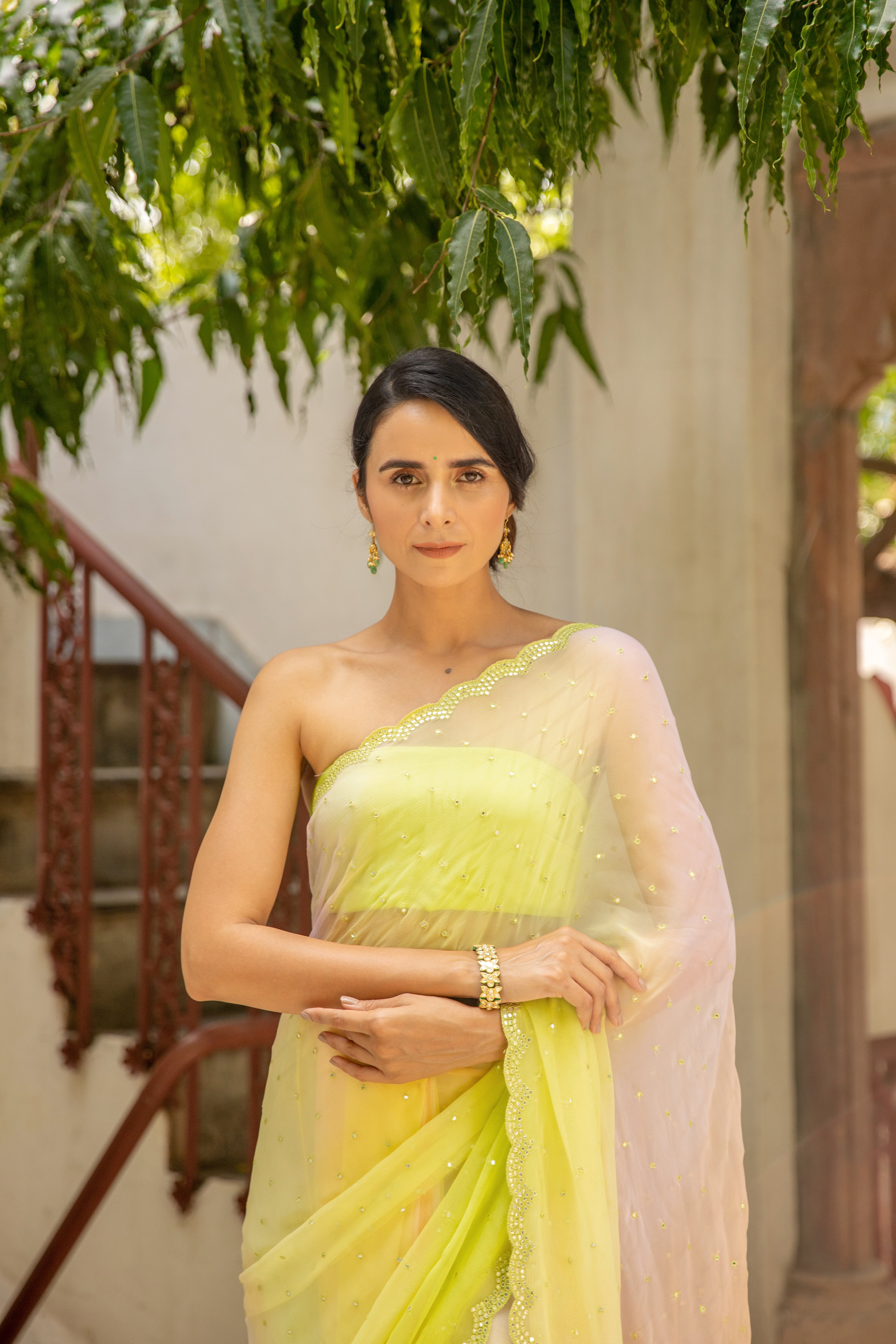 Subhashree Ganguly In Multicolor Hand Embroidered Mirror Work Chiffon Saree