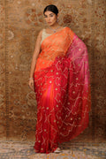 Pink Orange Shaded Gota Patti Jaal Chiffon Saree