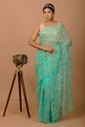 Green Hand Embellished Gota Jaal Chiffon Saree