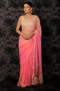 Pink Embellished Gota Patti Ombre Chiffon Saree